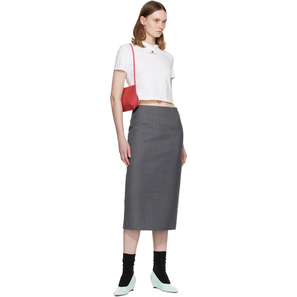 SHUSHU/TONG Gray Straight Fitted Midi Skirt