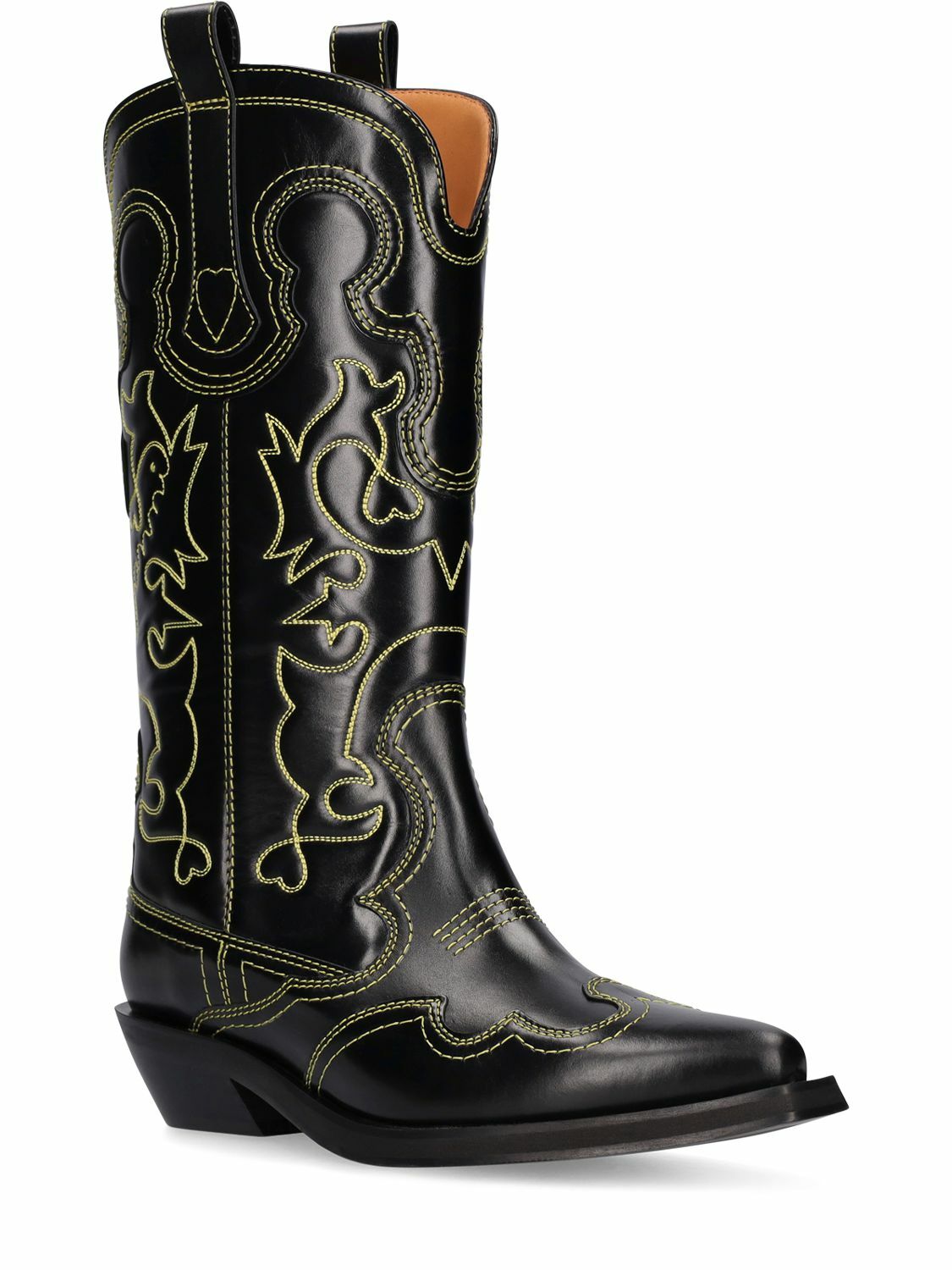 GANNI - 40mm Mid Shaft Embroidered Western Boots GANNI