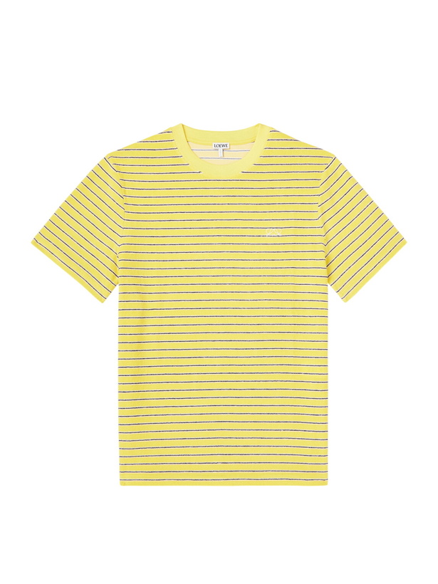 Photo: LOEWE - Logo-Embroidered Striped Cotton-Blend Terry T-Shirt - Yellow