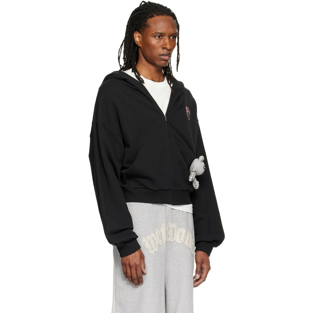 We11done Black Doodle Teddy Zip-Up Hoodie