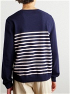 A.P.C. - Matthew Striped Logo-Embroidered Cashmere and Cotton-Blend Sweater - Blue