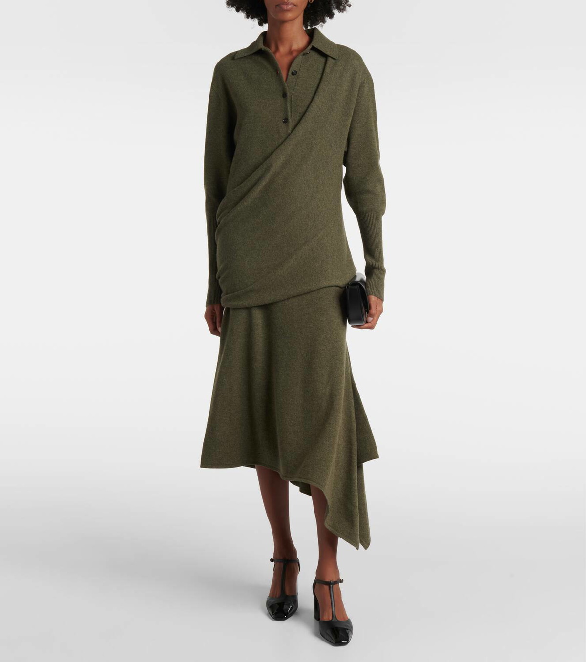Ferragamo Draped wool and cashmere polo dress