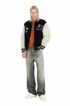 Diesel Wool and leather bomber jacket with patches - Leather jackets Mens in Multicolor
