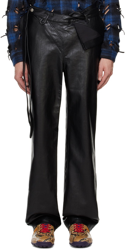 Photo: Juntae Kim Black Layered Belt Faux-Leather Trousers