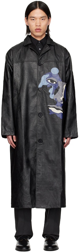 Photo: KidSuper Black Grained Faux-Leather Coat