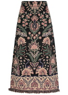 Farm Rio Marvelous Garden Floral-jacquard Knit Midi Skirt Black
