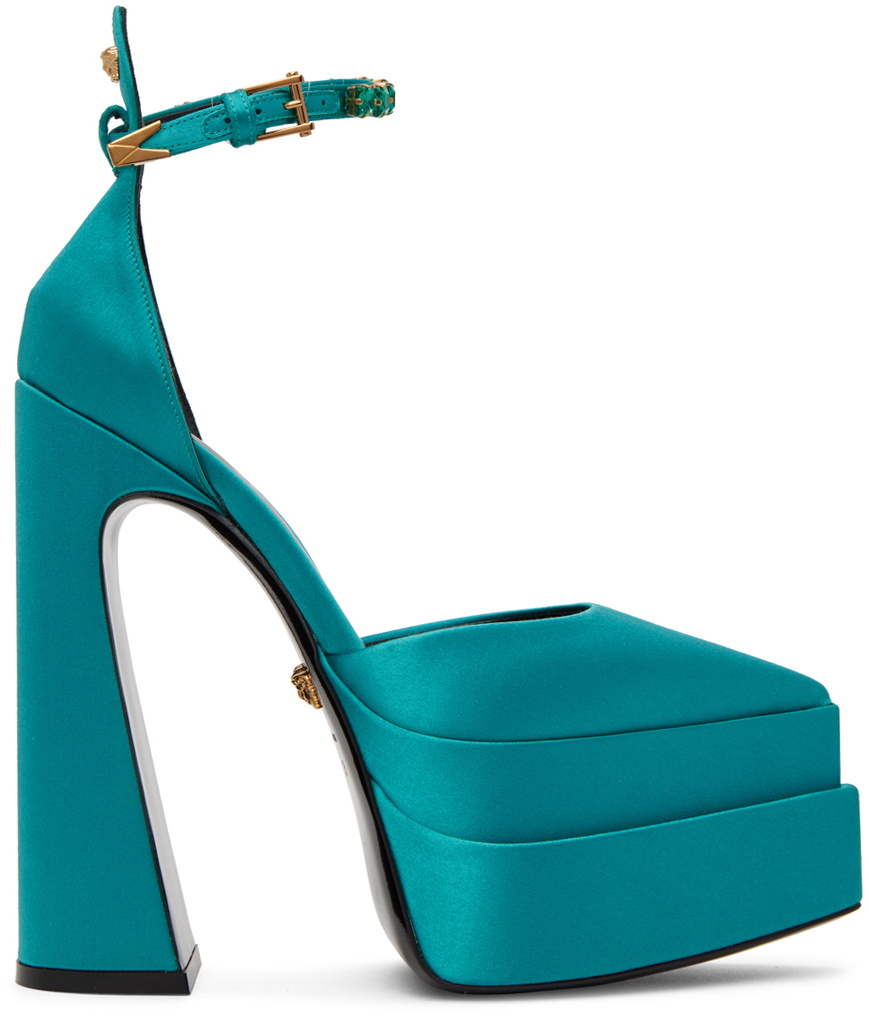 Versace Blue Aevitas Pointy Platform Heels