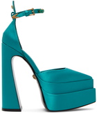 Versace Blue Aevitas Pointy Platform Heels