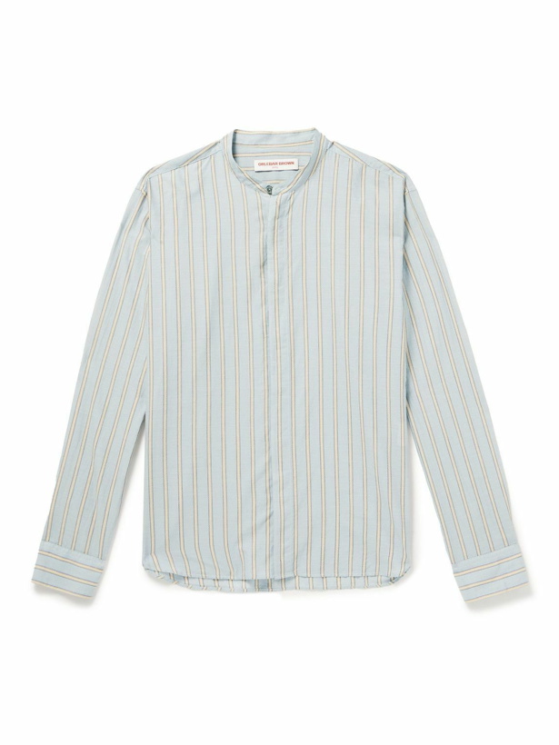 Photo: Orlebar Brown - Dekker Grandad-Collar Striped Cotton Shirt - Gray