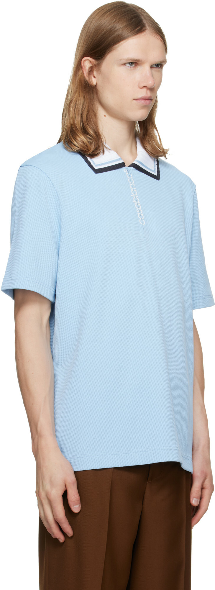 Casablanca Blue Round Pique Zip Polo