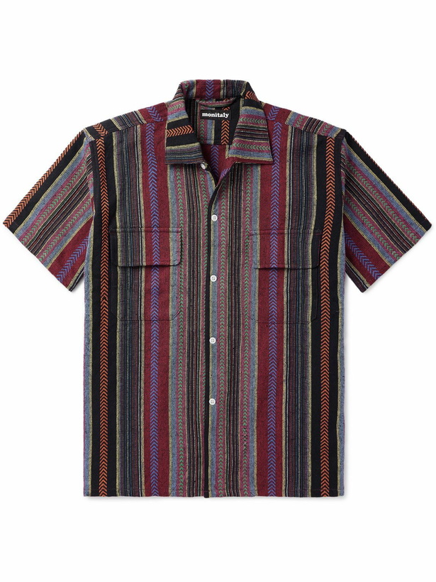 Photo: Monitaly - 50s Milano Camp-Collar Jacquard-Knit Cotton Shirt - Purple