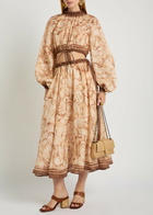 Zimmermann Indra Printed Rami Midi Skirt Brown