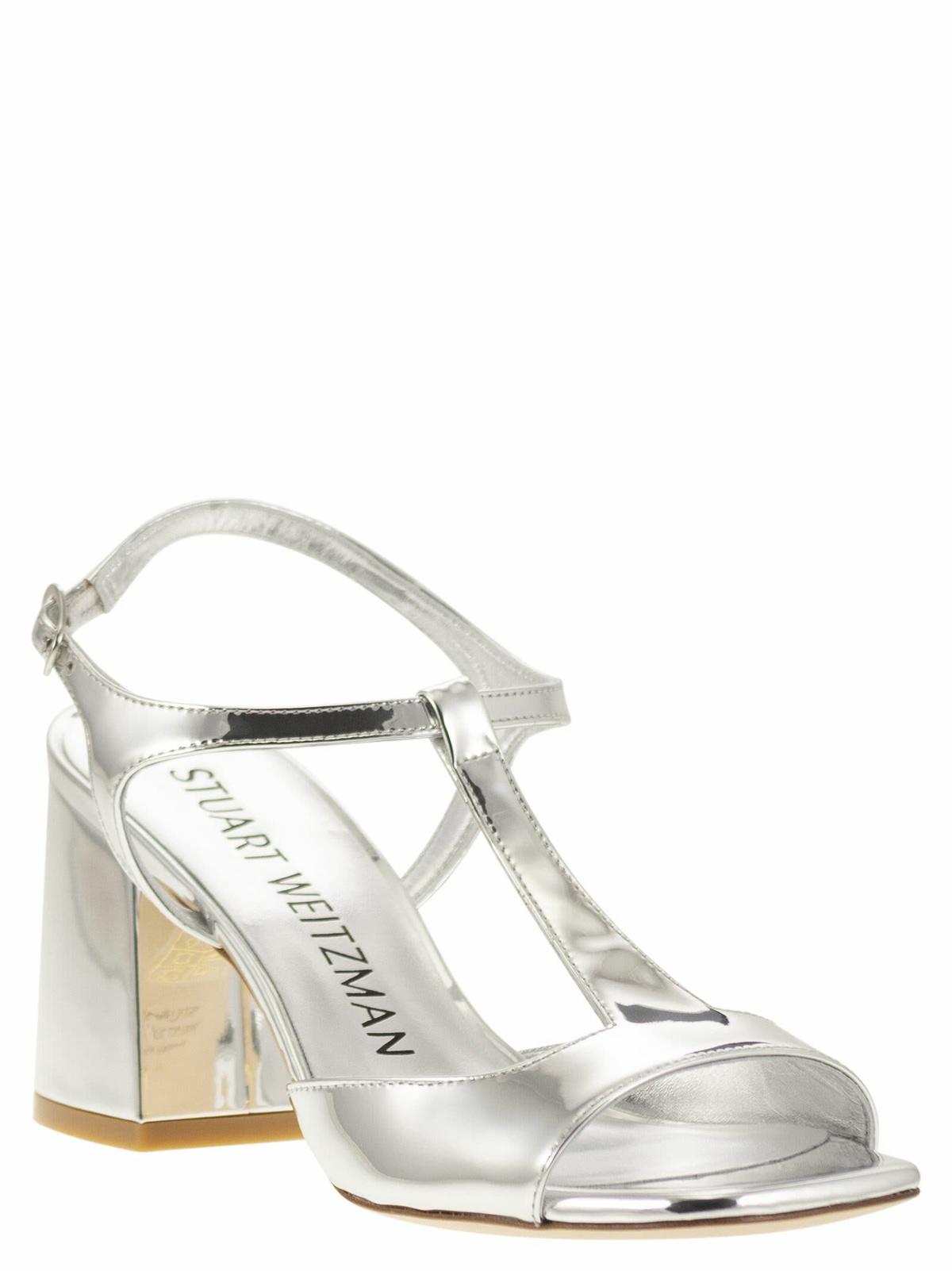 サンダル・ミュール Stuart Weitzman FLAREBLOCK - Mirrored leather T-sandal Stuart Weitzman Flareblock - Mirrored Leather T-sandal