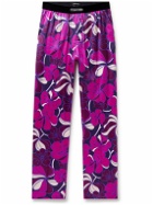 TOM FORD - Straight-Leg Velvet-Trimmed Printed Stretch-Silk Pyjama Trousers - Purple