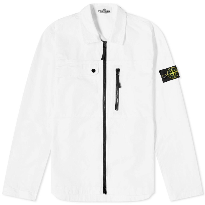 Photo: Stone Island Men's Supima Cotton Twill Stretch-TC Zip Shirt Jacket in White