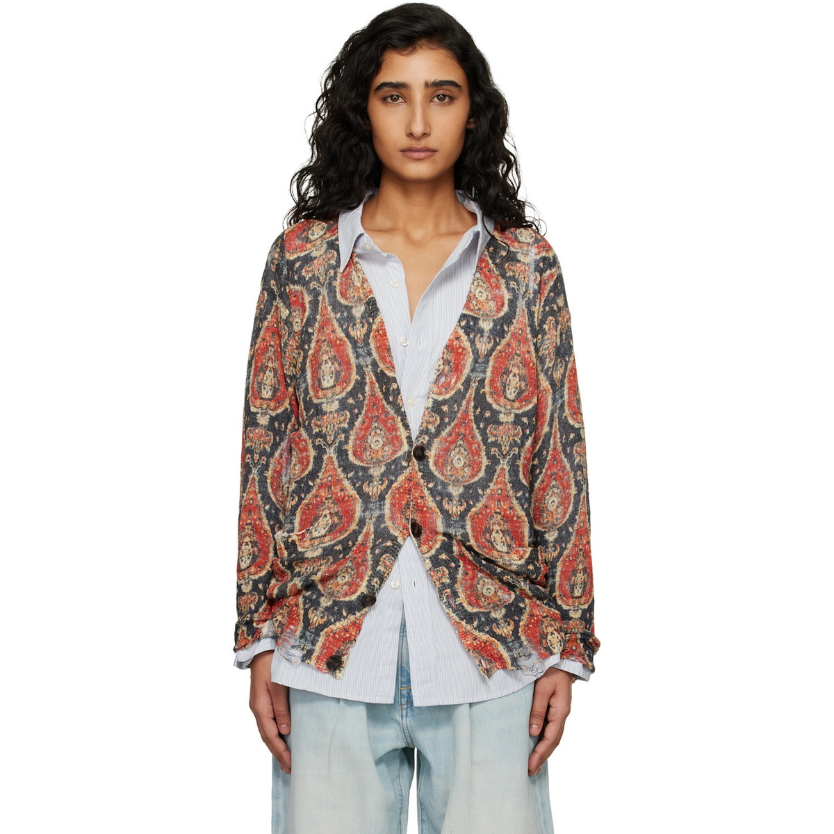 R13 Red Printed Boyfriend Cardigan