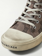 Balenciaga - Paris Distressed Logo-Embroidered Canvas High-Top Sneakers - Brown