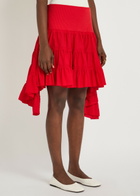 JW Anderson Ruffle Asymmetric Silk and Cotton-blend Skirt Red
