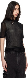 Y's Black Cellulose Tulle Short Sleeve Diagonal Polo