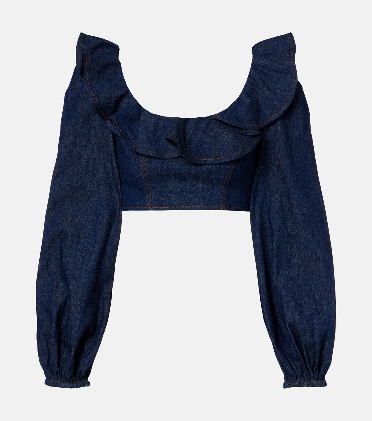 Zimmermann Aster ruffled denim crop top