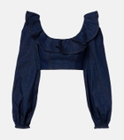 Zimmermann Aster ruffled denim crop top