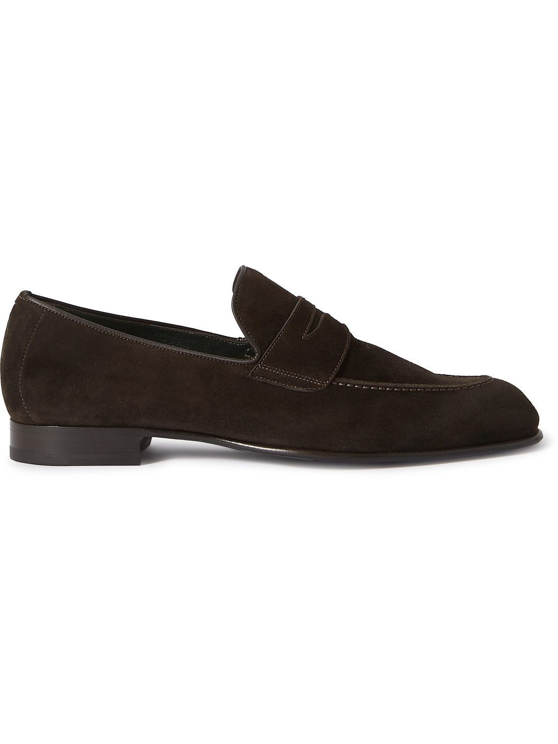 Brioni - Leather-Trimmed Suede Penny Loafers - Brown Brioni