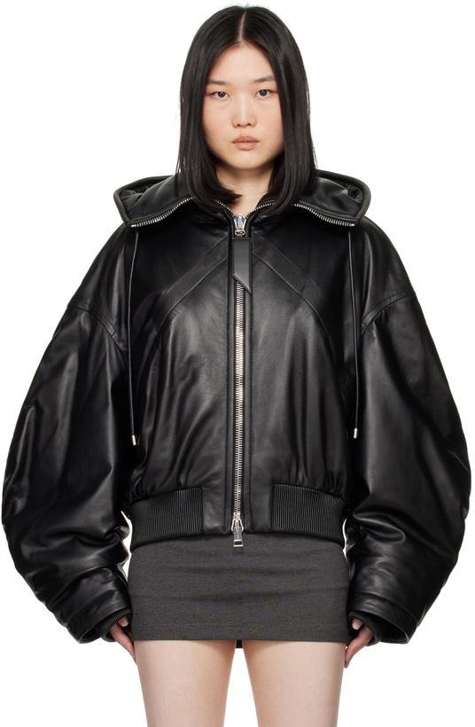 Photo: The Attico Black Leather Bomber Jacket