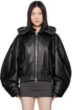 The Attico Black Leather Bomber Jacket