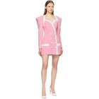 Balmain Pink and White Viscose Short Dress