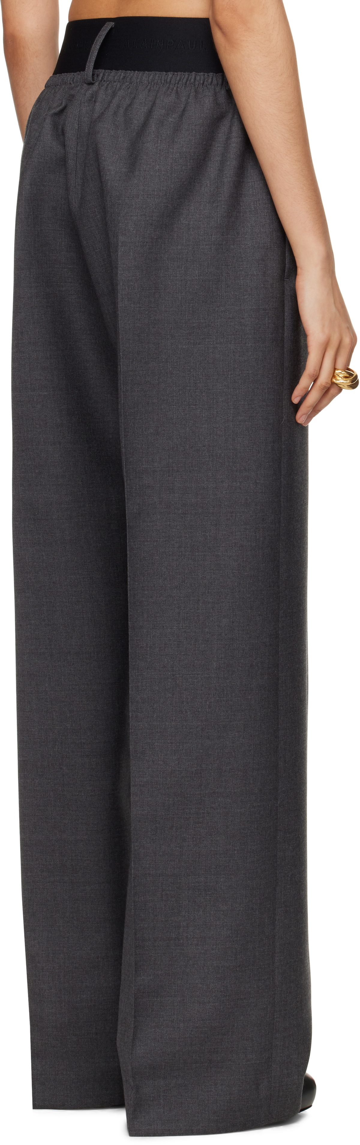ALAINPAUL Gray Elastic Waist Trousers