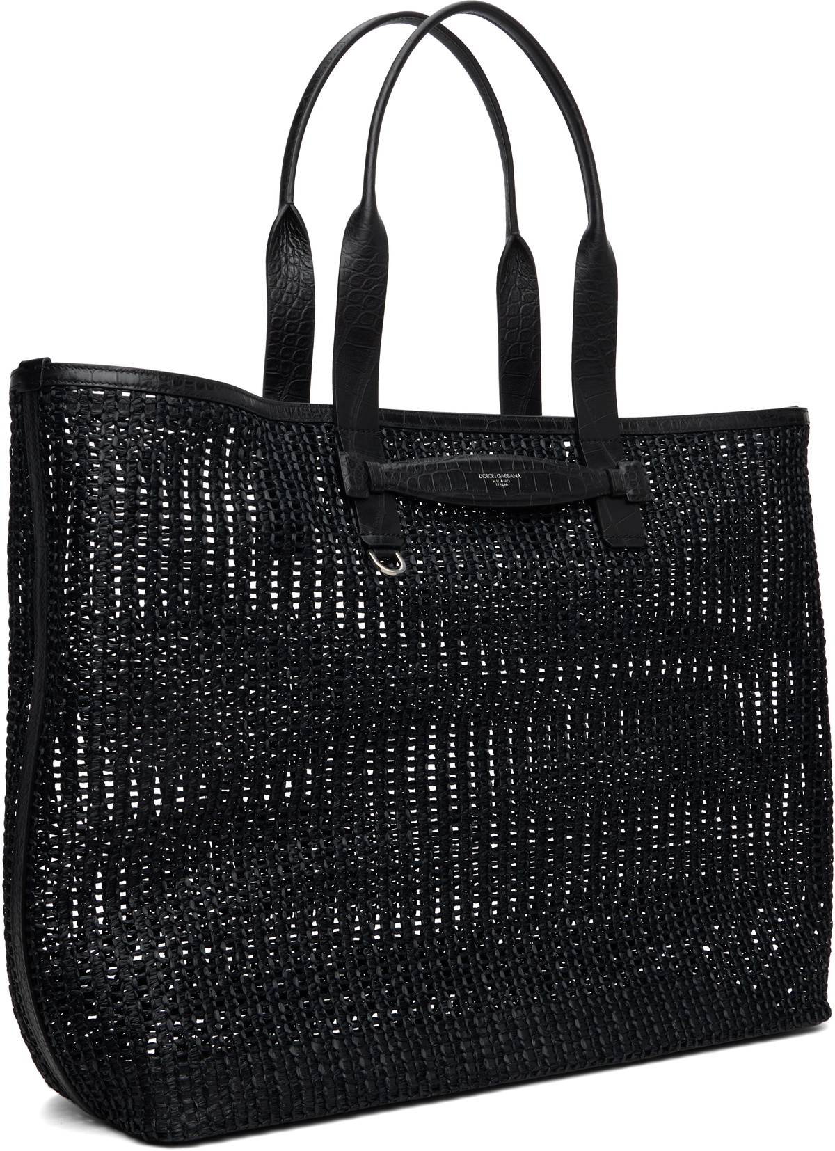 Dolce&Gabbana Black Woven Mesh & Calfskin Shopper Tote