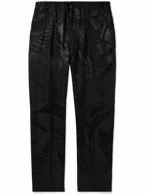 Photo: TOM FORD - Austin Straight-Leg Floral-Jacquard Satin Drawstring Trousers - Black