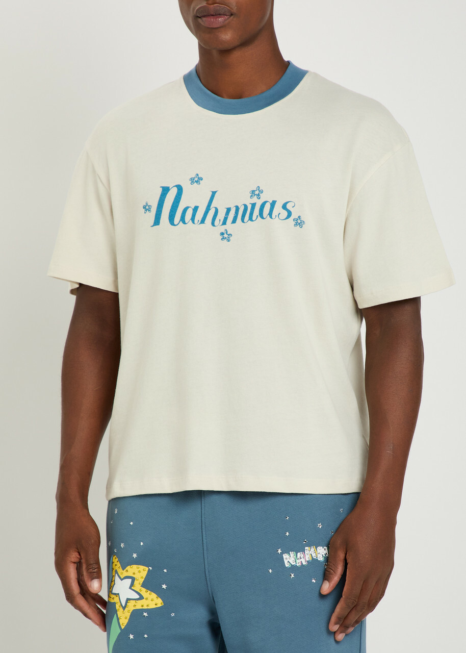 Nahmias Ringer Logo-print Cotton T-shirt White And Blue