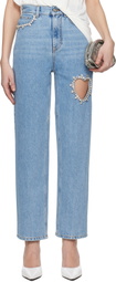 AREA Blue Crystal Heart Jeans