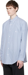 BALMAIN Blue & White Embroidered Pinstripe Popeline Regular Shirt