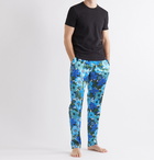 TOM FORD - Velvet-Trimmed Printed Stretch Silk-Satin Pyjama Trousers - Blue