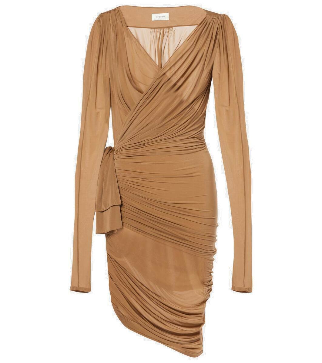 ワンピース Saint Laurent Saint Laurent Wrap Midi Dress SAINT LAURENT Wrap-effect belted lace-trimmed silk-satin