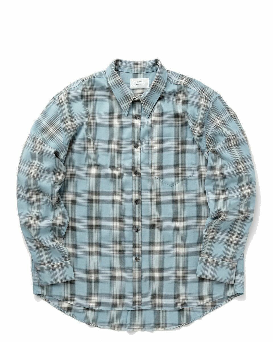 Photo: Ami Paris Oversize Overshirt With Patch Pocket Blue - Mens - Longsleeves