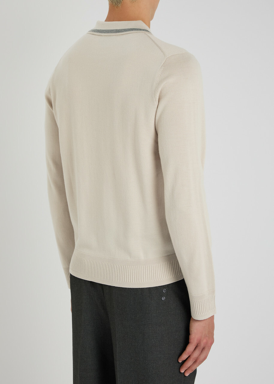 PS Paul Smith Logo-embroidered Wool Polo Shirt Ecru