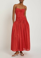 Matteau Polka dot Gathered Cotton-blend Midi Dress Red
