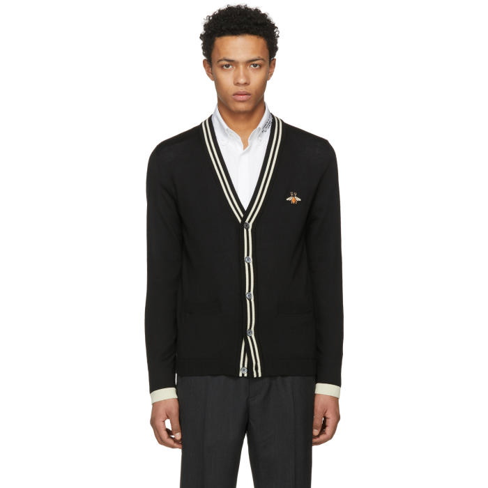 Photo: Gucci Black Embroidered Bee Patch Cardigan