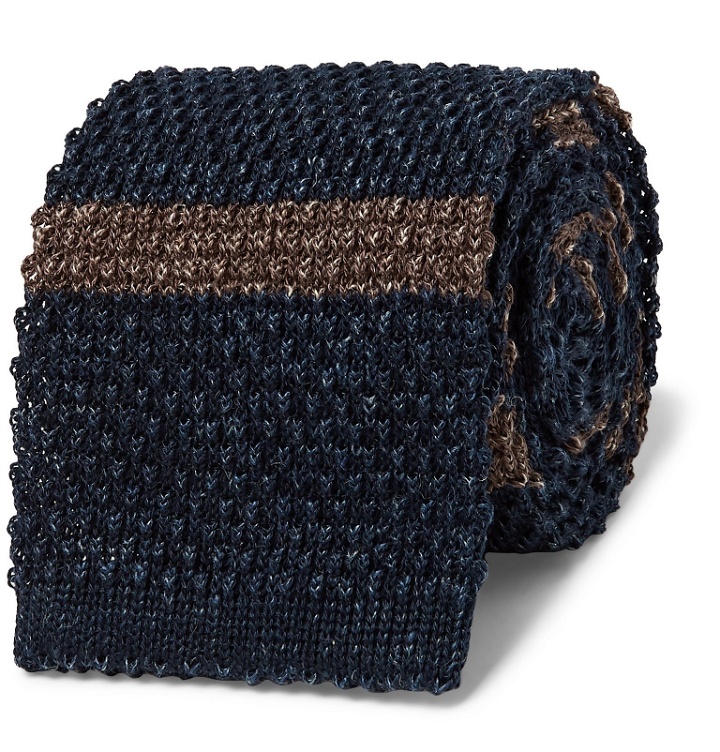 Photo: Brunello Cucinelli - 6.5cm Striped Knitted Linen and Cotton-Blend Tie - Blue