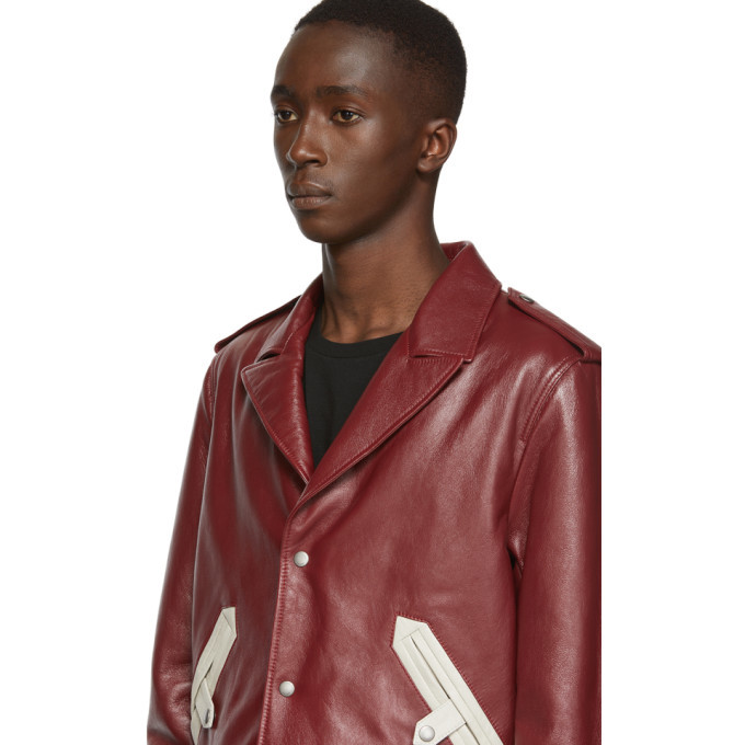 Saint laurent red leather on sale jacket