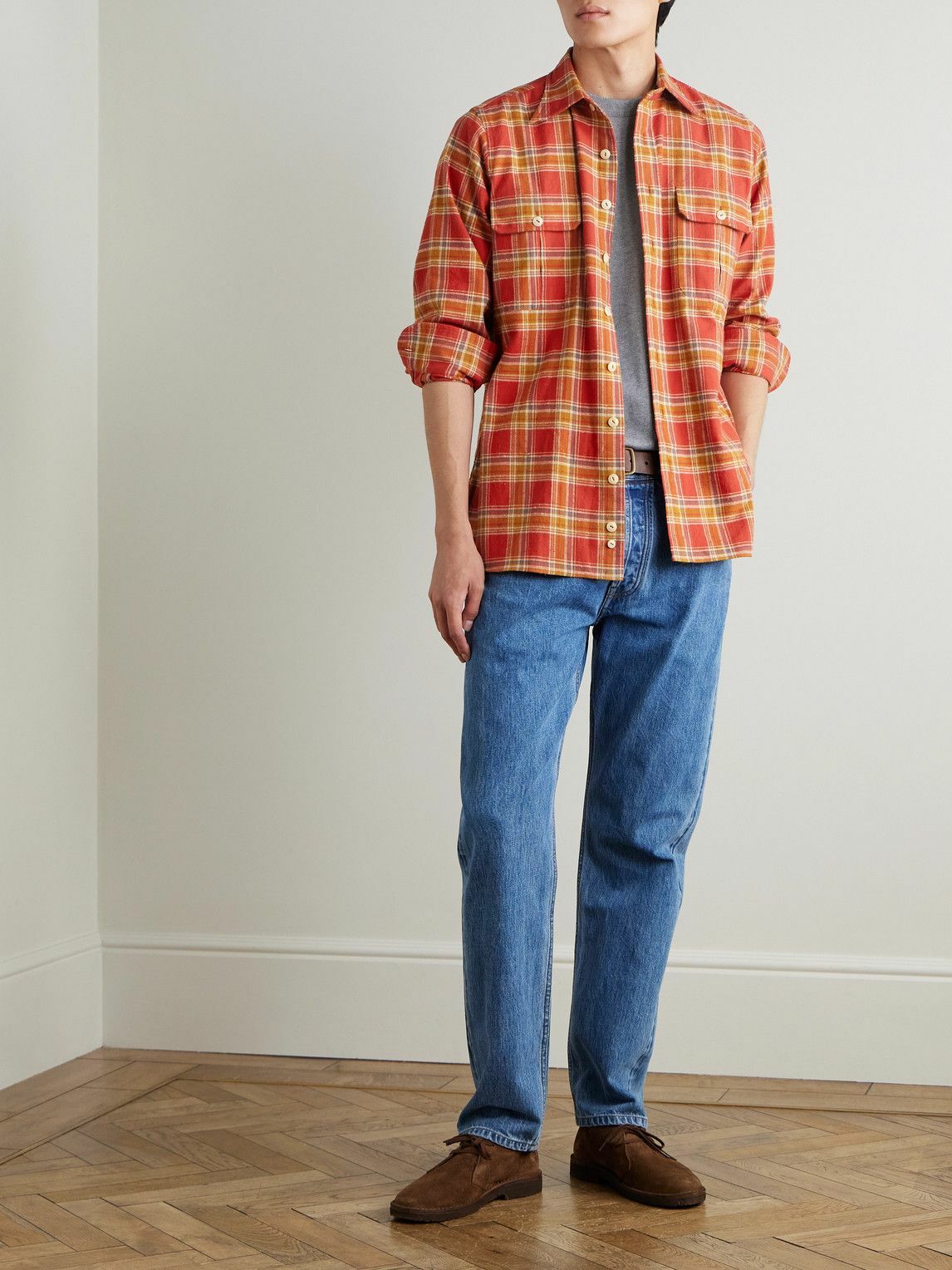 Drake's - HIM Checked Cotton-Flannel Shirt - Red