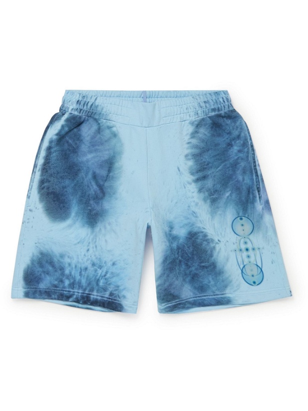 Photo: MCQ - Breathe Wide-Leg Logo-Appliquéd Printed Cotton-Jersey Shorts - Blue