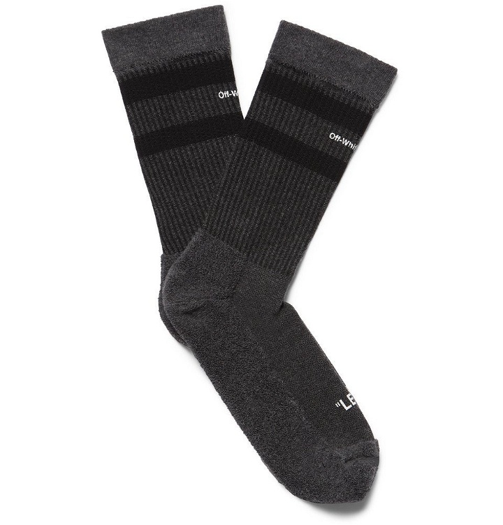Photo: Off-White - Logo-Intarsia Stretch Cotton-Blend Socks - Men - Charcoal