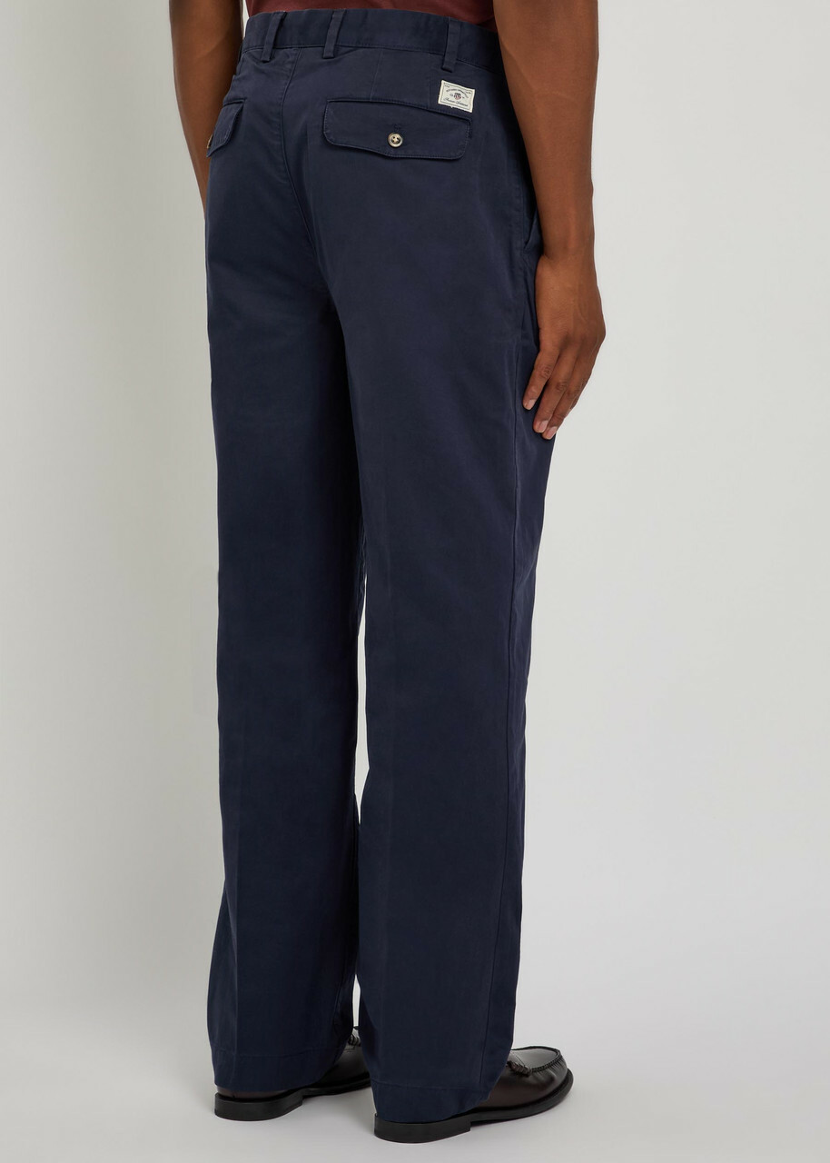 Gant Pleated Cotton-twill Chinos Navy