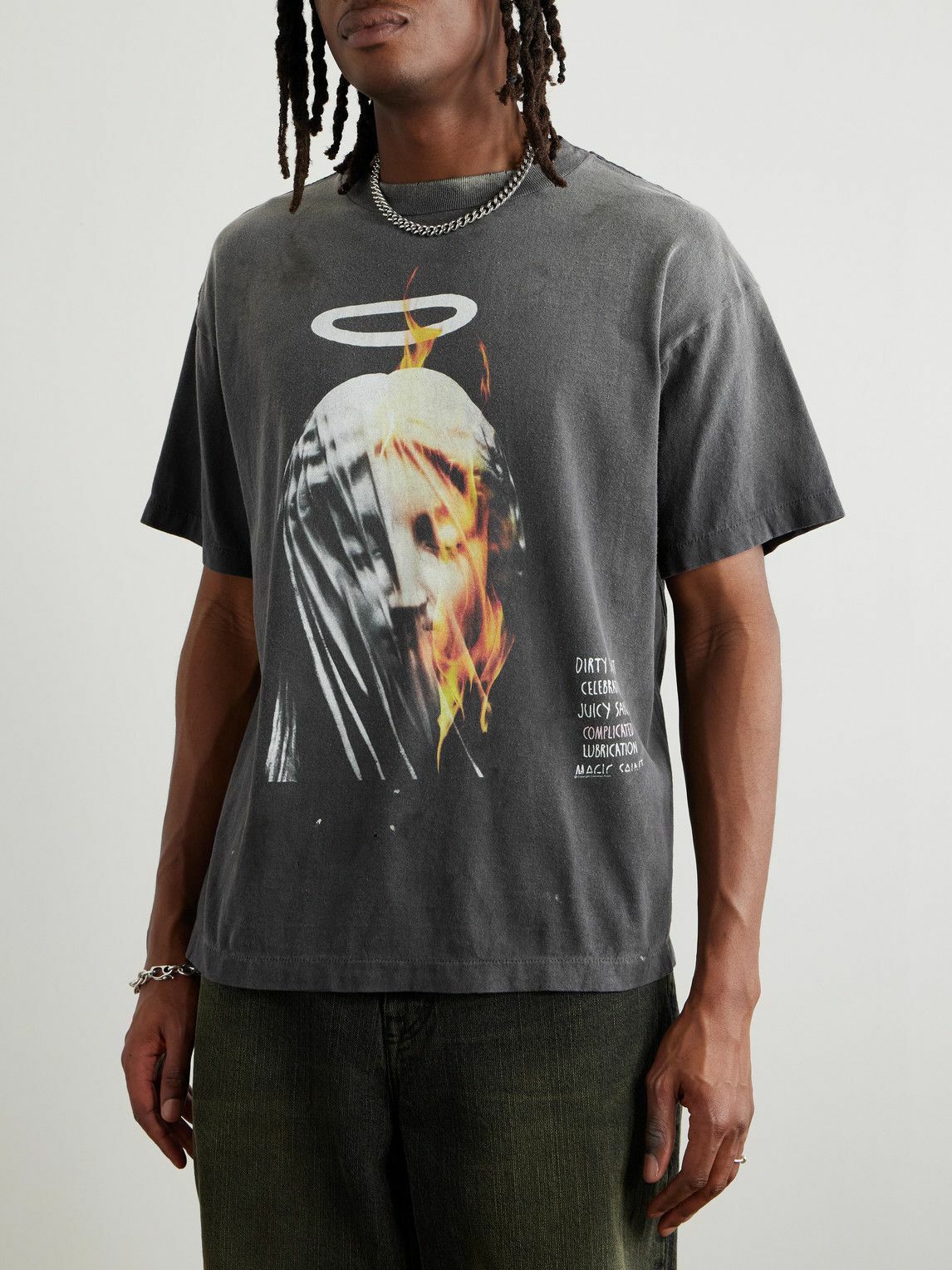 SAINT MXXXXXX - Angel Tee Distressed Printed Cotton-Jersey T-Shirt