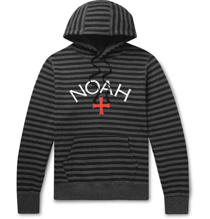 Photo: Noah - Logo-Print Striped Fleece-Back Cotton-Jersey Hoodie - Gray