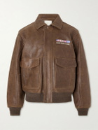 Aimé Leon Dore - World's Borough Logo-Print Leather Jacket - Brown